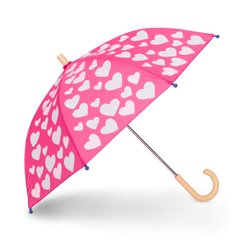 Hatley Umbrella - White Hearts Colour Changing-S24GHK021-Pumpkin Pie Kids Canada
