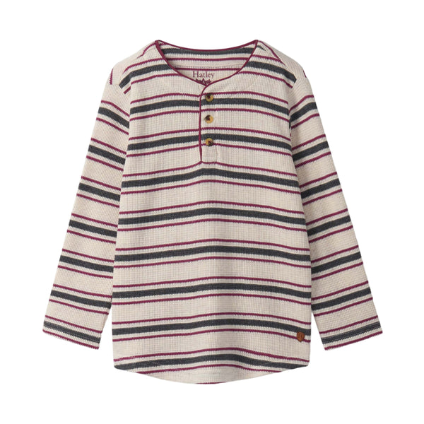 Hatley Waffle Henley - Oatmeal Melange Stripes-F25OMK1394 3-Pumpkin Pie Kids Canada
