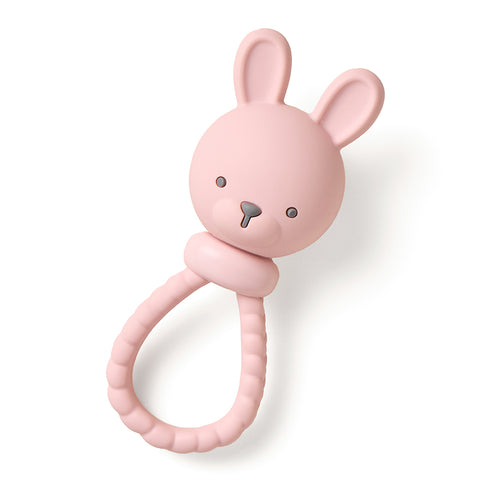 Itzy Ritzy Sweetie Rattle Silicone Teether - Pink Bunny-SH8581-Pumpkin Pie Kids Canada