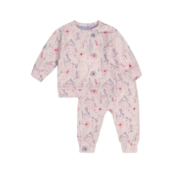 Deux Par Deux Top & Pant Set - Pink Flowers-J20A11-2J233 6M-Pumpkin Pie Kids Canada