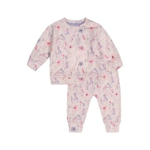 Deux Par Deux Top & Pant Set - Pink Flowers-J20A11-2J233 6M-Pumpkin Pie Kids Canada