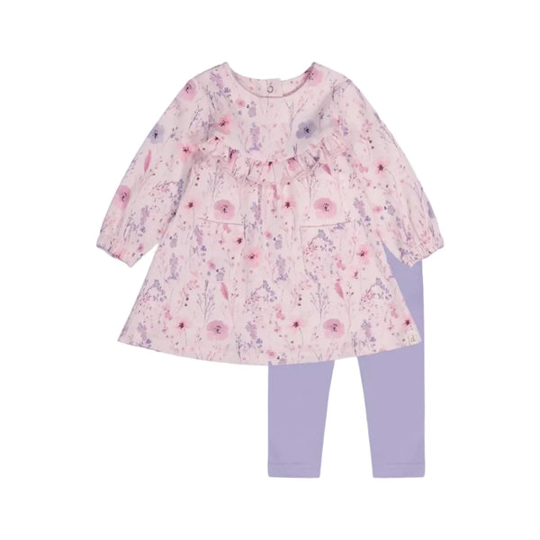 Deux Par Deux Dress & Legging Set - Flower Garden-J20B10-2J235 3M-Pumpkin Pie Kids Canada