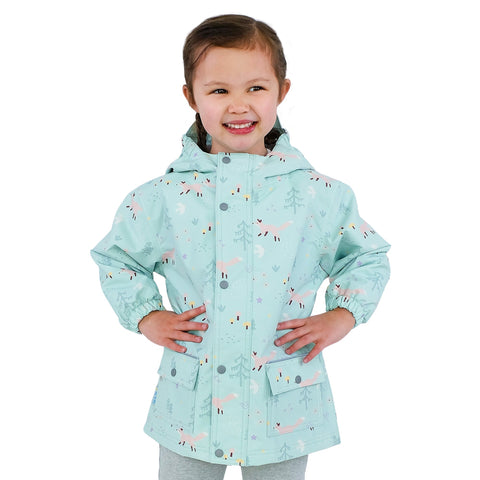 Jan & Jul Cozy-Dry Rain Jacket - Minty Forest-Pumpkin Pie Kids Canada