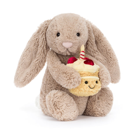 Jellycat Bashful Beige Bunny 'Birthday'-BAS3BEBB-Pumpkin Pie Kids Canada