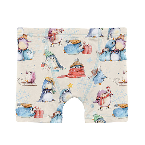 KicKee Pants Boxer Brief - Natural Silly Penguins-Pumpkin Pie Kids Canada