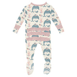 KicKee Pants Classic Ruffle Footie with 2W zipper - Natural Dolphins-RCZ112-5-LI-F24D3BNDOL N-Pumpkin Pie Kids Canada
