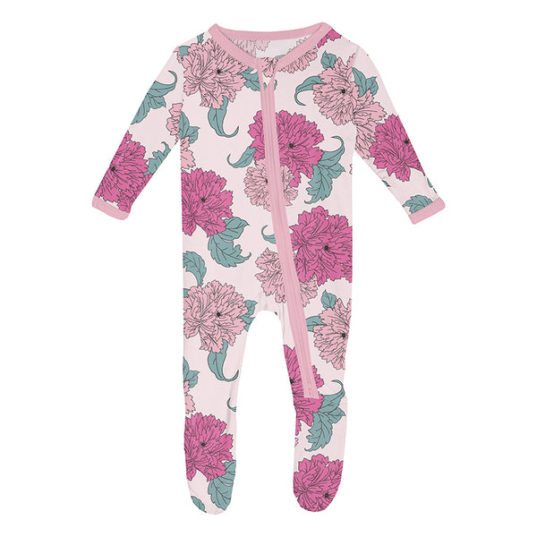 KicKee Pants Footie w/2W Zipper - Shrinking Violet Peonies-FZ112-1-LI-S25D3A-SVPE N-Pumpkin Pie Kids Canada
