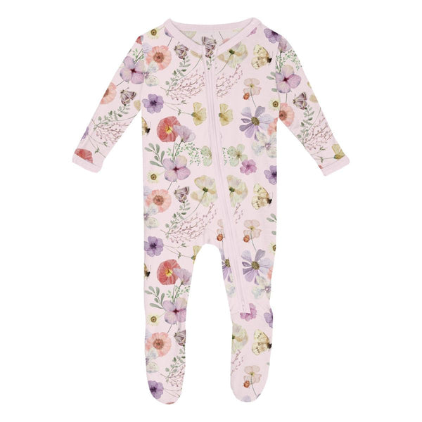 KicKee Pants Footie w/2W Zipper - Shrinking Violet Pressed Flowers-Pumpkin Pie Kids Canada