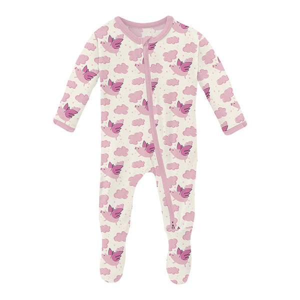 KicKee Pants Footie w/Zipper - Natural Flying Pigs-FZ112-1-LI-S24D3B-NFPI N-Pumpkin Pie Kids Canada