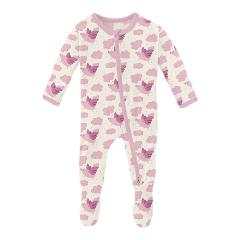 KicKee Pants Footie w/Zipper - Natural Flying Pigs-FZ112-1-LI-S24D3B-NFPI N-Pumpkin Pie Kids Canada
