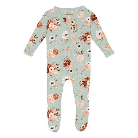 KicKee Pants Footie with 2W Zipper - Aloe Fall Floral-Pumpkin Pie Kids Canada