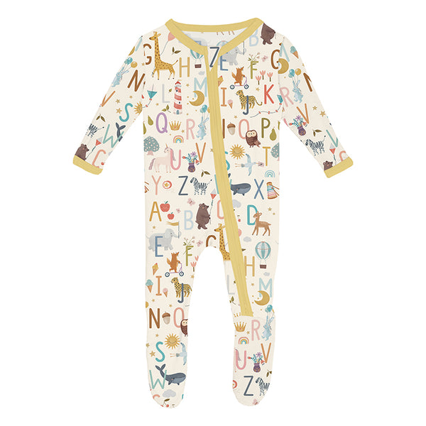 KicKee Pants Footie with 2W Zipper - Animal Alphabet-FZ112-1-LI-F25D3AD-ALPH N-Pumpkin Pie Kids Canada