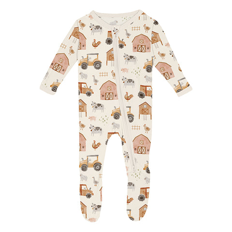 KicKee Pants Footie with 2W Zipper - Natural Farm Life-Pumpkin Pie Kids Canada