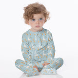 KicKee Pants Footie with 2W Zipper - Spring Sky Feeding Ducks-Pumpkin Pie Kids Canada