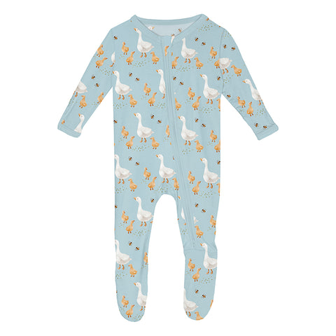 KicKee Pants Footie with 2W Zipper - Spring Sky Feeding Ducks-Pumpkin Pie Kids Canada