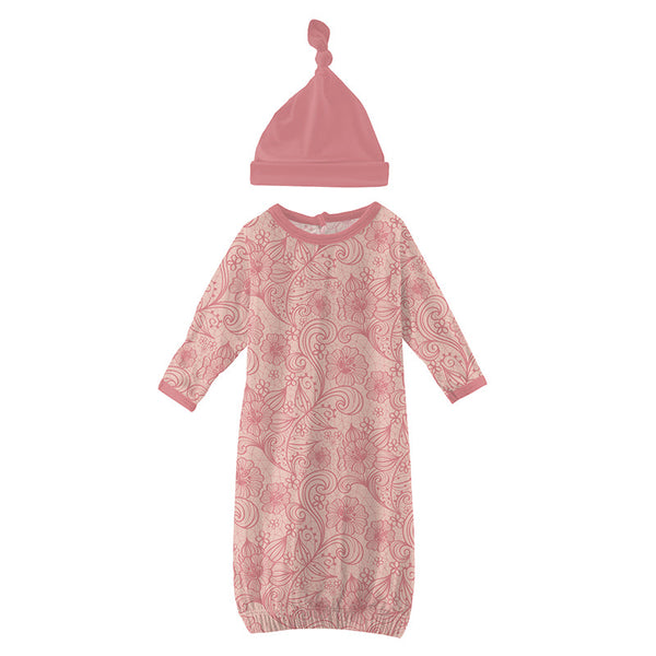 KicKee Pants Gown & Knot Hat Set - Peach Blossom Lace-LGKN12-5-L-F22D2-PBLC 3-6-Pumpkin Pie Kids Canada