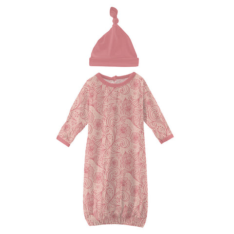 KicKee Pants Gown & Knot Hat Set - Peach Blossom Lace-LGKN12-5-L-F22D2-PBLC 3-6-Pumpkin Pie Kids Canada