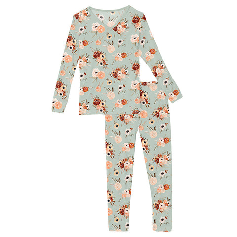 KicKee Pants Kimono Pajama Set - Aloe Fall Floral-Pumpkin Pie Kids Canada