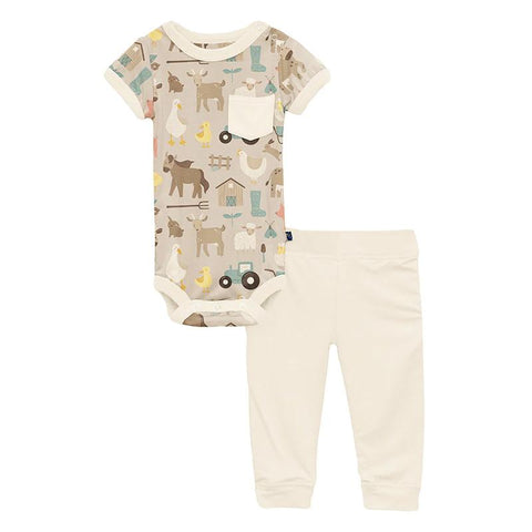 KicKee Pants Pocket One Piece & Pants - Latte Morning on the Farm-Pumpkin Pie Kids Canada