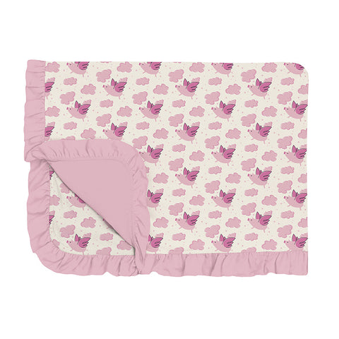 KicKee Pants Ruffle Toddler Blanket - Natural Flying Pigs