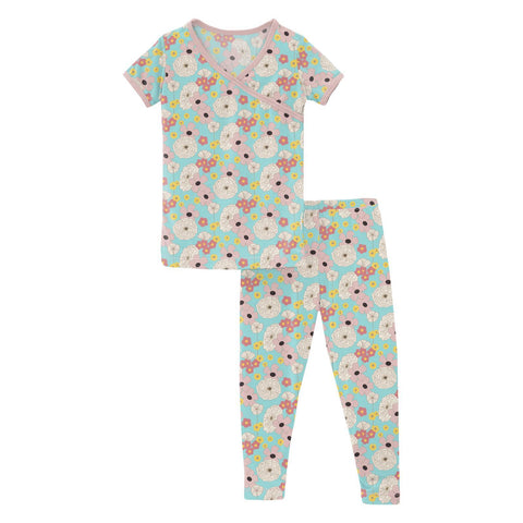 KicKee Pants Short Sleeve Kimono Pajama Set - Summer Sky Flower Power-Pumpkin Pie Kids Canada