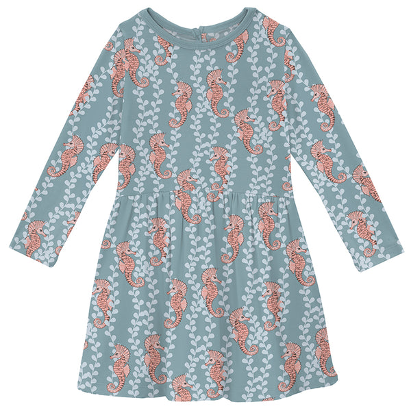 KicKee Pants Twirl Dress w/ Pockets - Stormy Sea Seahorses-Pumpkin Pie Kids Canada