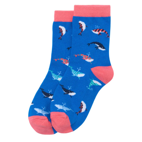 Little Blue House Crew Socks - Happy Whales-SO3FUNW001 S-Pumpkin Pie Kids Canada