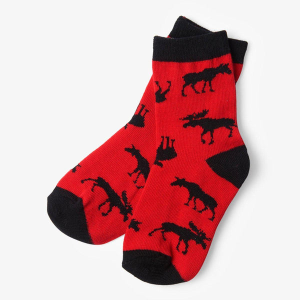 Little Blue House Crew Socks - Moose on Red-SO3WIMO001 S-Pumpkin Pie Kids Canada