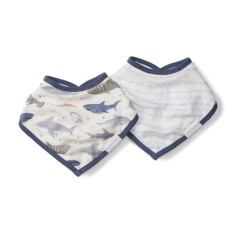 Loulou Lollipop Bandana Bib Set - Sharks-BIBSHK-Pumpkin Pie Kids Canada