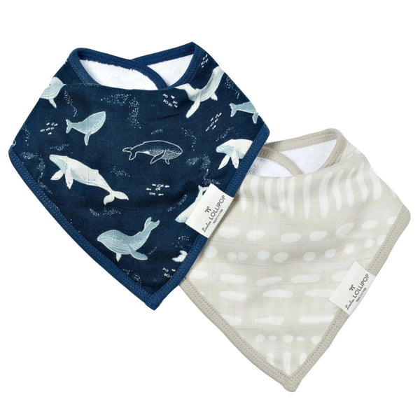 Loulou Lollipop Bandana Bib Set - Whales-Pumpkin Pie Kids Canada