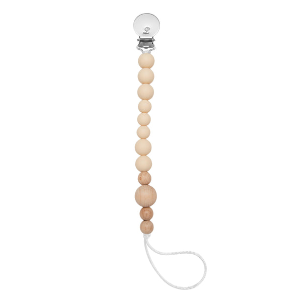 Loulou Lollipop CB Silicone & Wood Pacifier Clip - Wheat Beige-Pumpkin Pie Kids Canada