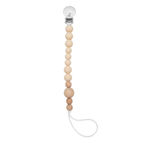 Loulou Lollipop CB Silicone & Wood Pacifier Clip - Wheat Beige-Pumpkin Pie Kids Canada