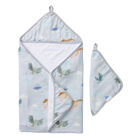Loulou Lollipop Hooded Towel Set - Magical Dragons-Pumpkin Pie Kids Canada
