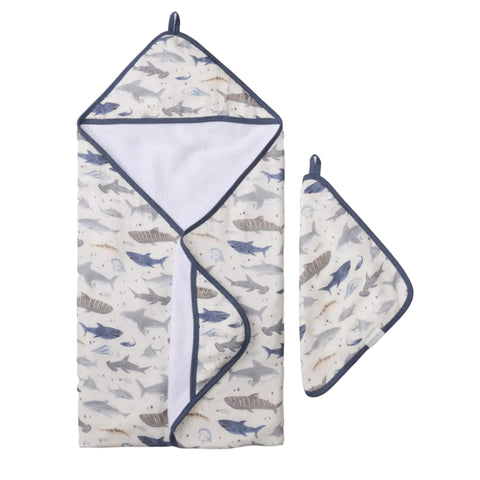 Loulou Lollipop Hooded Towel Set - Sharks-Pumpkin Pie Kids Canada