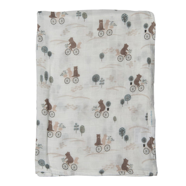 Loulou Lollipop Muslin Swaddle - Bears on Bikes-SWBOB-Pumpkin Pie Kids Canada