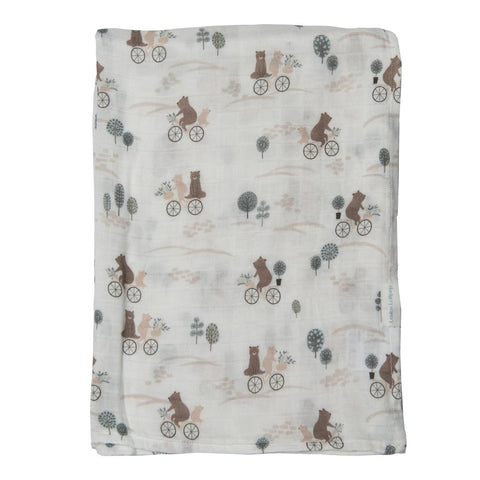 Loulou Lollipop Muslin Swaddle - Bears on Bikes-Pumpkin Pie Kids Canada