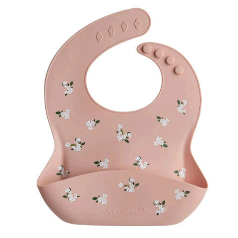 Loulou Lollipop Silicone Bib - White Flower-Pumpkin Pie Kids Canada