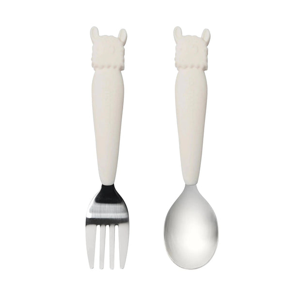 Loulou Lollipop Spoon Fork Set - Cream Llama-TSET-006-CRM-Pumpkin Pie Kids Canada