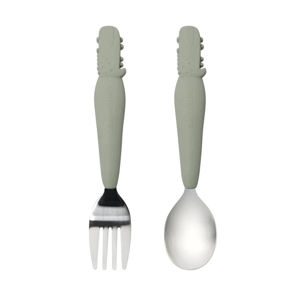 Loulou Lollipop Spoon Fork Set - Sage Alligator-Pumpkin Pie Kids Canada