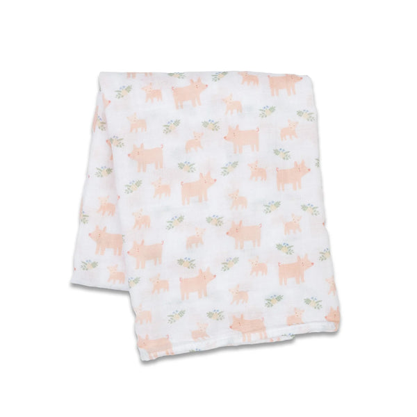 Lulujo Cotton Muslin Blanket - Piggies-LJ491-Pumpkin Pie Kids Canada
