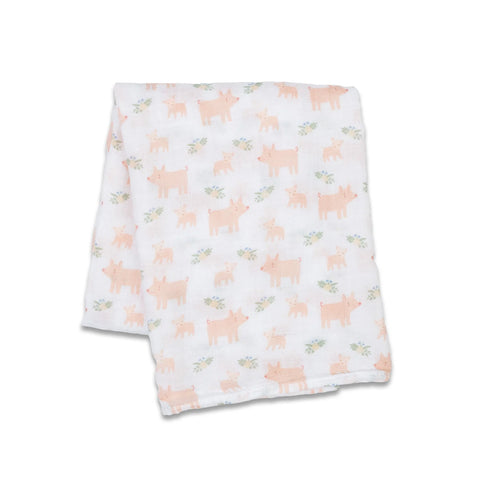 Lulujo Cotton Muslin Blanket - Piggies-LJ491-Pumpkin Pie Kids Canada