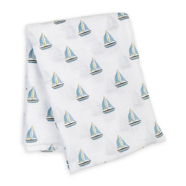 Lulujo Cotton Muslin Blanket - Vintage Sailboat-LJ496-Pumpkin Pie Kids Canada