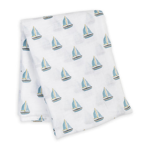 Lulujo Cotton Muslin Blanket - Vintage Sailboat-LJ496-Pumpkin Pie Kids Canada