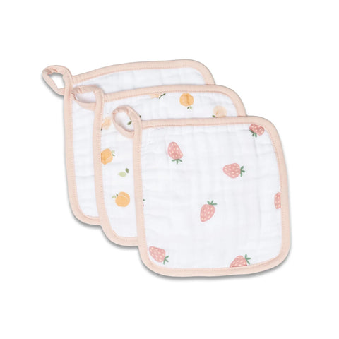 Lulujo Muslin Washcloth 3pk - Peaches/White/Strawberry-Pumpkin Pie Kids Canada
