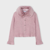 Mayoral Faux Fur Collar Cardigan - Rose-Pumpkin Pie Kids Canada