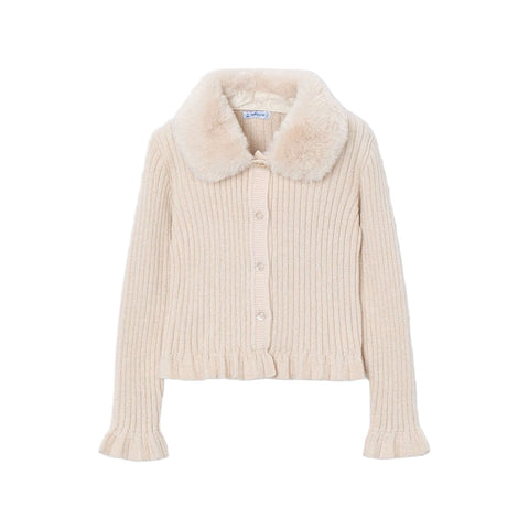 Mayoral Fur Collar Cardigan - Tapioca-Pumpkin Pie Kids Canada