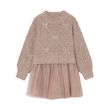 Mayoral Knit Dress w/Bows - Beige Vigo-4927-37 4-Pumpkin Pie Kids Canada