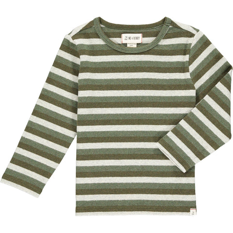 Me & Henry Alcoa Top - Loden Green Stripe-Pumpkin Pie Kids Canada