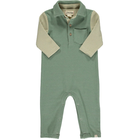 Me & Henry Arlington Cozy Polo Romper - Green-Pumpkin Pie Kids Canada