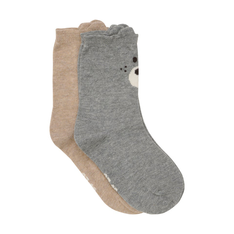 Minymo 3D Socks 2pk - Light Grey Melange-Pumpkin Pie Kids Canada